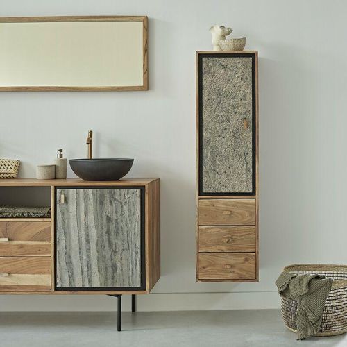 Bdbd – Badezimmersäule aus massivem Akazienholz und Stein 130 cm