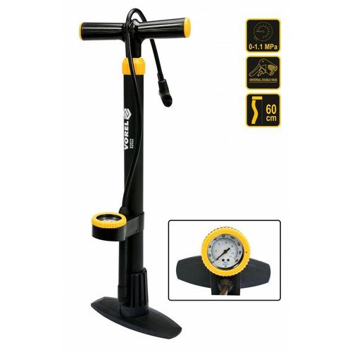 Vorel – Fahrrad Standpumpe Luftpumpe Hochdruck mit Manometer für alle Ventile