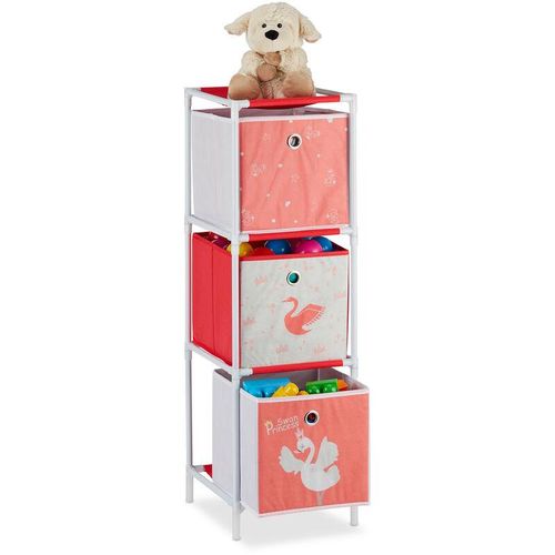 Kinderregal mit 3 Boxen, Spielzeug, Mädchen, Schwan-Design, Regal Kinderzimmer, hbt 89 x 27,5 x 30 cm,weiß/rot - Relaxdays