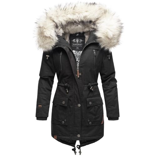 NAVAHOO Damen stylischer Wintermantel Baumwollparka mit Kunstfell-Kapuze Honigfee
