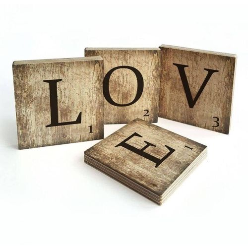 Holzbuchstaben Set 15cm Vintage LOVE Deko Buchstaben aus Holz Wandbild Wohnzimmer - Vintage Braun