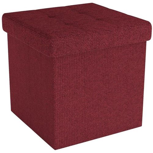 Sitzwürfel mit Stauraum 38x38x38 cm in granat rot – Faltbarer Sitzhocker und Deckel aus Stoff mit Mulden – Sitzcube Fußablage Aufbewahrungsbox Truhe