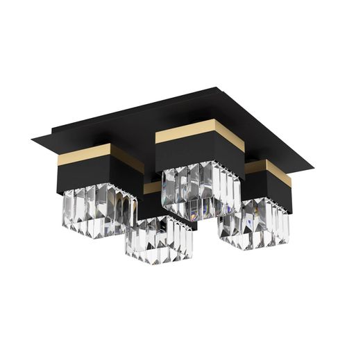 EGLO Deckenlampe Barrancas, schwarz/gold, Kristallglas