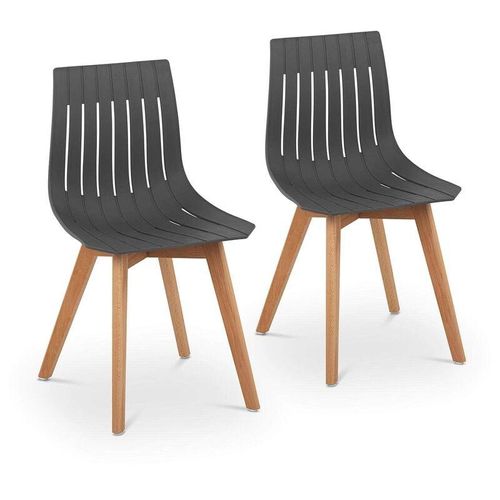 Stuhl 2er Set bis 150 kg Lehnstuhl Kunststoff Holzbeine Buche grau Designstuhl – Grau