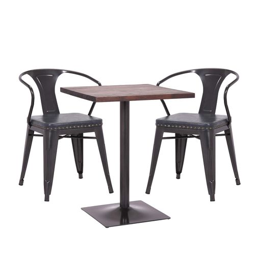 Set Bistrotisch 2x Esszimmerstuhl MCW-H10d, Stuhl Tisch Küchenstuhl Gastronomie MVG ~ schwarz-grau, Tisch dunkelbraun