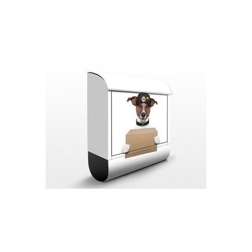 Briefkasten mit Zeitungsfach – i Hund mit Paket – Briefkasten mit Tiermotiv Größe: 46cm x 39cm