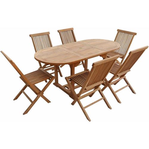 Teakholz-Gartenmöbel lombok – ovaler ausziehbarer Tisch – 6 Plätze – Braun