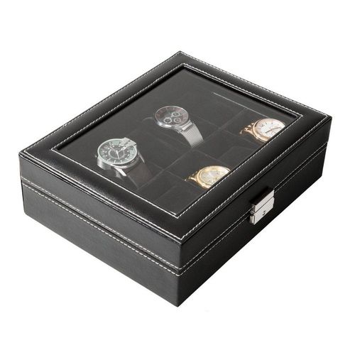 tectake Uhrenbox Uhrenbox mit 10 Fächern inkl. Schlüssel