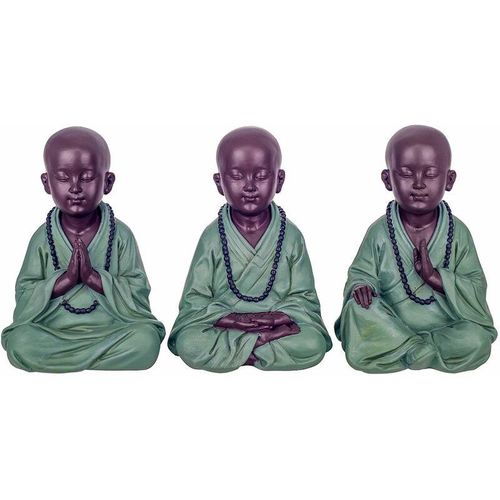 Buddha -Figurenfiguren Figure Mönch Beten 3 Einheiten Buddas Green 9x12x17cm 26644 – Verde – Signes Grimalt