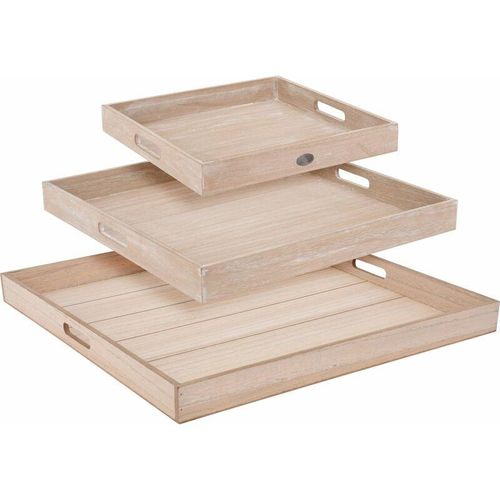 Buri - xxl Holz Tablett-Set 3tlg Serviertablett Betttablett Hockertablett Dekotablett