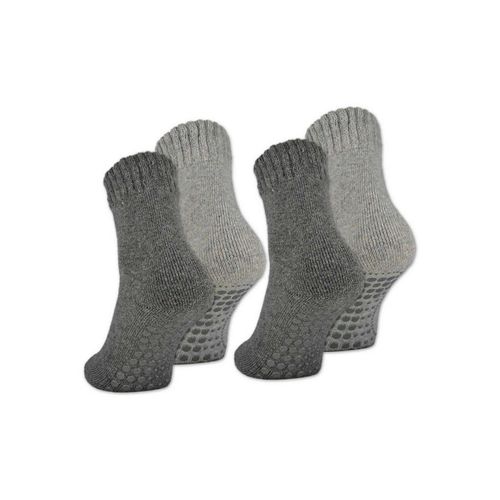 sockenkauf24 ABS-Socken 2, 4 oder 6 Paar Damen & Herren ABS Socken Anti Rutsch (Grau/Anthrazit, 4-Paar, 39-42) Socken mit Wolle - 21463 WP, grau