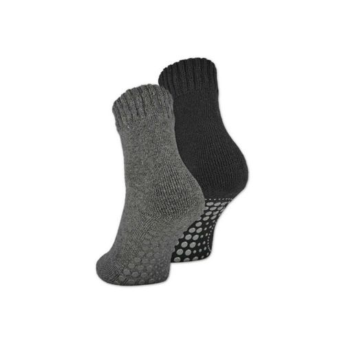 sockenkauf24 ABS-Socken 2, 4 oder 6 Paar Damen & Herren ABS Socken Anti Rutsch (Schwarz/Anthrazit, 2-Paar, 35-38) Socken mit Wolle - 21463 WP, schwarz|silberfarben