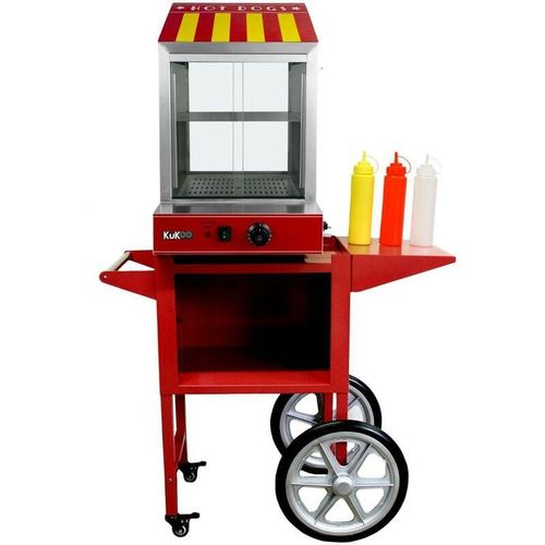 KuKoo Elektrischer Würstchenwärmer Wurstwärmer Hot Dog Wärmer mit Wagen Ständer Bockwurstwärmer Hotdog Maschine Verkaufswagen Edelstahl Hot Dog Stand