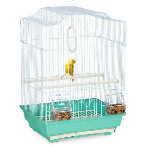 Vogelkäfig, Käfig für kleine Kanarienvögel, Sitzenstangen & Futternäpfe, 49,5 x 35 x 32 cm, hellblau/mintgrün - Relaxdays
