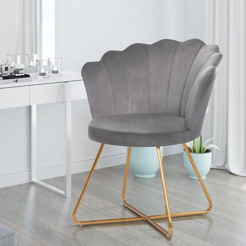Sessel aus Stoff Samt Polstersessel Retro Design Polsterstuhl Metallgestell,Gold Grau – Duhome