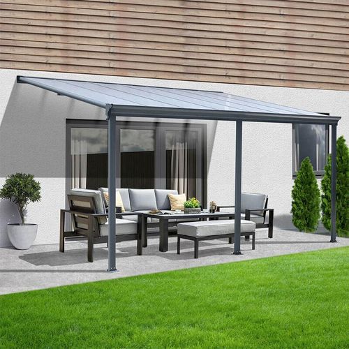 HOME DELUXE - Terrassenüberdachung SOLIS Farbe: Grau, Größe: 434 x 303 x 226 / 278 cm Terrassendach Pergola Überdachung Terrassenüberdachung