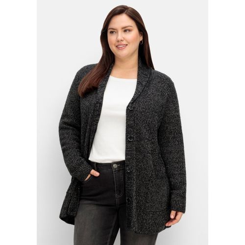 Strickjacke im Patentstrick, mit Schalkragen, schwarz, Gr.52/54