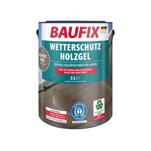 BAUFIX Wetterschutz-Holzgel graphitgrau seidenglänzend, 5 Liter, Holzlasur