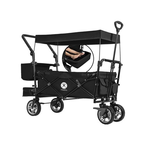 Miweba Bollerwagen MB-20 faltbar, Sonnendach, Schiebe- und Zugstange, Stauraumverlängerung, 360°-Räder (Schwarz)
