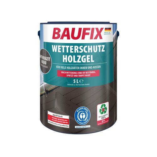 BAUFIX Wetterschutz-Holzgel anthrazitgrau seidenglänzend, 5 Liter, Holzlasur