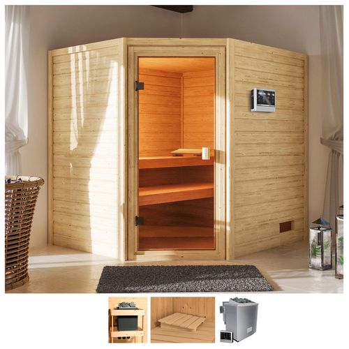 WELLTIME Sauna „Trixi“ Saunen 4,5-kW-Bio-Ofen mit ext. Steuerung beige (naturbelassen) Saunen