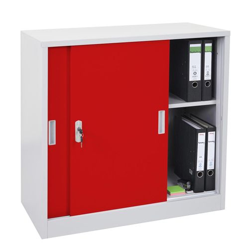 Aktenschrank Preston MCW-F41, Stahlschrank, mit Schiebetüren 90x90x45cm ~ rot
