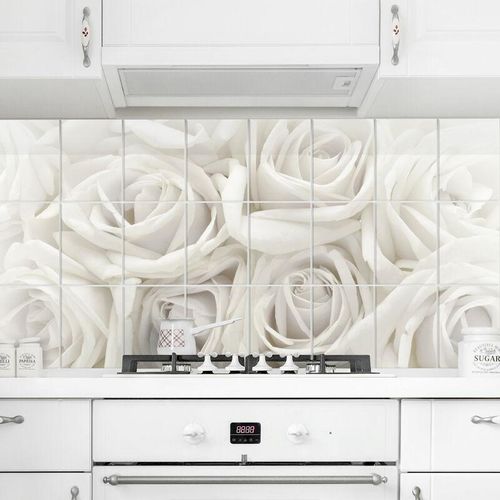 Rosen Fliesenbild – Weiße Rosen – Fliesenaukleber FliesenGröße: 10 cm x 10 cm Größe HxB: 60cm x 120cm