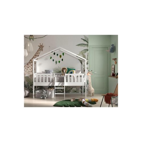 Hausbett Dallas mit Leiter, Liegefläche 90 x 200 cm, inkl. Rolllattenrost, Ausf. Kiefer weiß lackiert