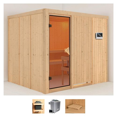 KARIBU Sauna „Gitte“ Saunen 9-kW-Ofen mit externer Steuerung beige (naturbelassen) Saunen