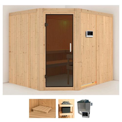 KARIBU Sauna „Marit“ Saunen 9-kW-Ofen mit externer Steuerung beige (naturbelassen) Saunen