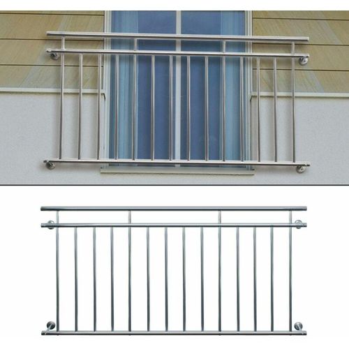 Ecd Germany – Französischer Balkon, 90×128 cm, glänzend, aus Edelstahl, mit 9 Füllstäben, Balkongeländer Balkongitter Fenstergitter