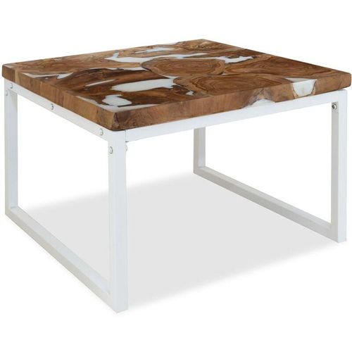 Couchtisch Wohnzimmertisch Sofatisch Teak Harz 60 x 60 x 40 cm DE74464 – Weiß