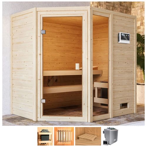 WELLTIME Sauna „Josie“ Saunen 9-kW-Bio-Ofen mit ext. Steuerung beige (naturbelassen) Saunen