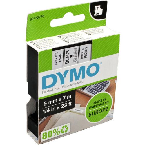 Dymo Originalband 43610 schwarz auf transparent 6mm x 7m