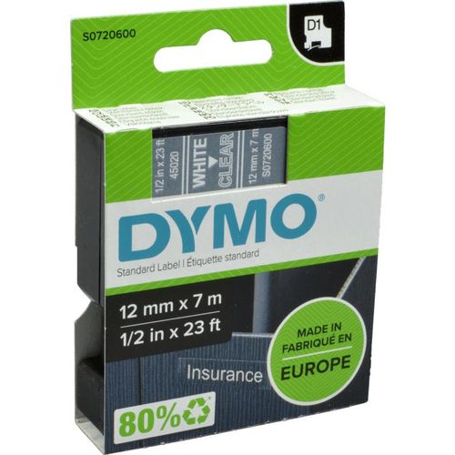 Dymo Originalband 45020 weiß auf transparent 12mm x 7m