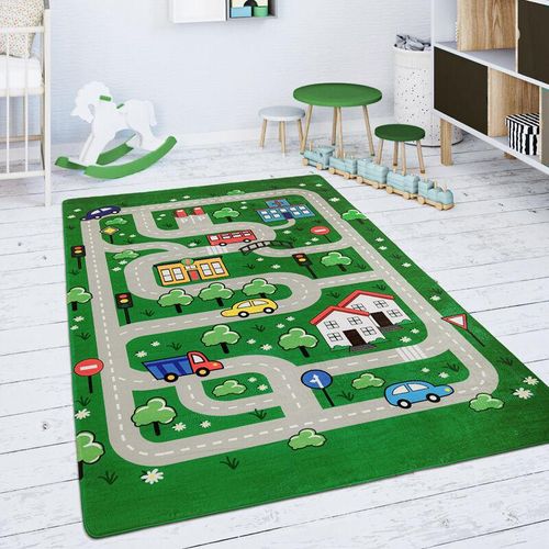 Kinderteppich Teppich Kinderzimmer Spielteppich Spielmatte Rutschfest Grün 120 cm Rund - Paco Home