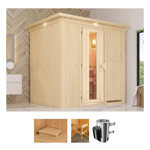 KARIBU Sauna „Bellin“ Saunen 3,6-kW-Plug & Play Ofen mit int. Steuerung beige (naturbelassen) Saunen