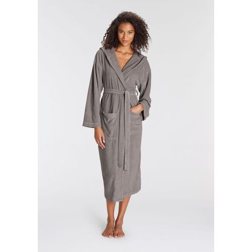 Bademantel VIVANCE DREAMS, Damen, Gr. XL/44 (46), grau (hellgrau), Baumwoll-Mix, unifarben, Langform, Hausmäntel