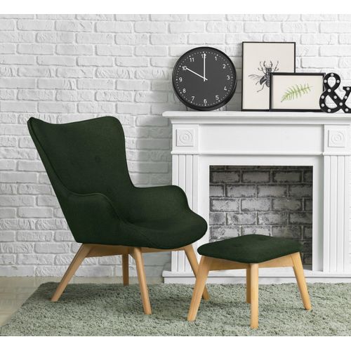 Sessel ANDAS „Nicko“ Gr. Struktur fein, incl. Hocker, B/H/T: 71 cm x 96 cm x 86 cm, grün (dunkelgrün) Design-Sessel Einzelsessel Loungesessel Sessel mit Hocker wahlweise und ohne