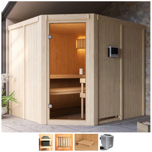 WELLTIME Sauna „Henrika“ Saunen 9-kW-Bio-Ofen mit ext. Steuerung beige (naturbelassen) Saunen