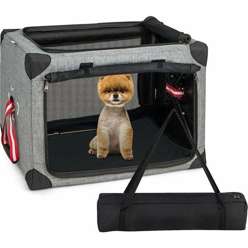 Costway – Hundetransportbox faltbar, tragbare Hundebox mit abnehmbarem Pad & Tasche, Grau+schwarz (M-65 x 45 x 45 cm)