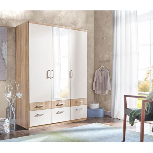Kleiderschrank PRIESS, weiß (struktureichefarben hell, weiß), B:140cm H:193cm T:56cm, Holzwerkstoff, Schränke, Drehtürenschrank Kleiderschrank