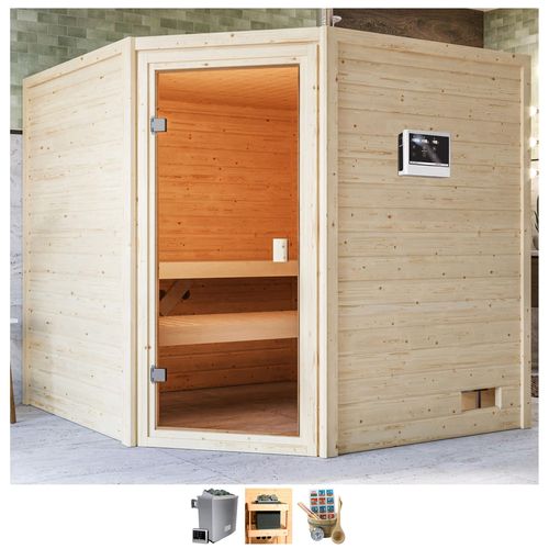 WELLTIME Sauna „Tami“ Saunen 4,5-kW-Ofen mit ext. Steuerung beige (naturbelassen) Saunen