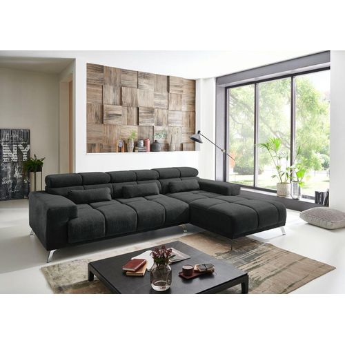 Wohnlandschaft Ecksofa Florenz Schwarz mit elektrischer Sitztiefenverstellung Bett Sofa Schlafsofa