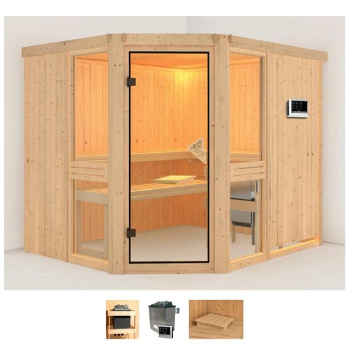 KARIBU Sauna „Aline 3“ Saunen 9-kW-Ofen mit externer Steuerung beige (naturbelassen) Saunen