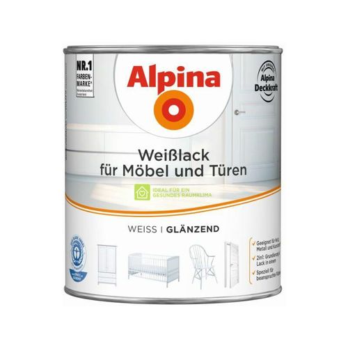 Weißlack für Möbel und Türen 2 l weiß glänzend Lack Möbellack Türenlack – Alpina