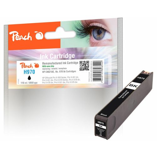 Peach HP 970 bk Druckerpatrone bk ersetzt HP No. 970 bk, CN621A für z.B. HP OfficeJet Pro X 450, HP OfficeJet Pro X 451 dn, HP OfficeJet Pro X 451 dw (wiederaufbereitet)