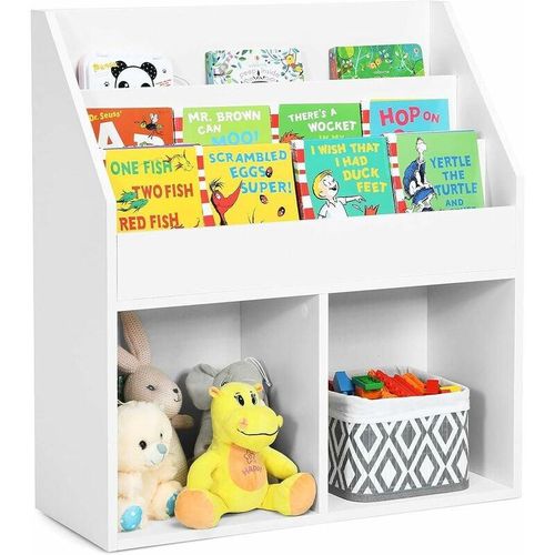 Bücherregal für Kinder, Spielzeugregal aus Holz mit 3-stufigem Fach & 2 Ablagen, 2 in 1 Kinderregal Aufbewahrungsregal für Kinderzimmer, Spielzimmer,