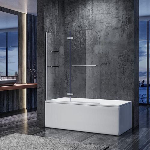 SONNI Badewannenaufsatz faltbar Badewannenfaltwand Glas Duschabtrennung 2-teilig mit ESG Sicherheitsglas für Badewanne 140×120(HxB)