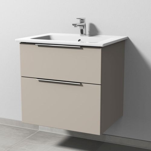 Sanipa 3way Keramik-Set Venticello Keramik-Waschtisch und Unterbau mit 2 Auszügen, Kaschmir-Matt UP3221U